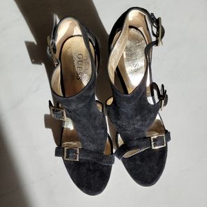 Marciano Black Suede Leather High Heel Sandals